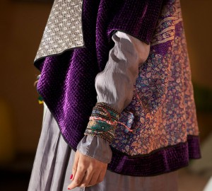 kimono style velvet & silk kantha