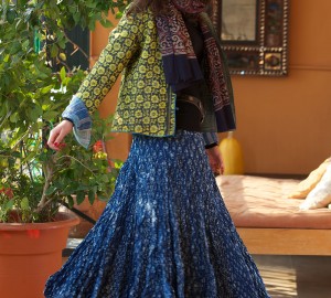 short kantha jacket with afghani cotton skirt