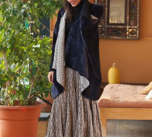 kimono style velvet kantha with afghani gray skirt