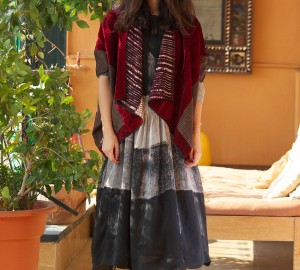 kimono style velvet & silk kantha